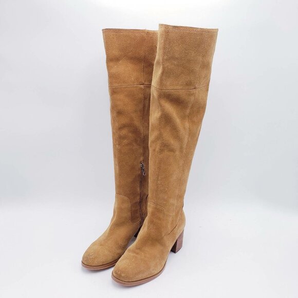Marc Fisher Boots Escape Tall Over The Knee Tan Suede Wide Calf Size 6W Wide - Picture 2 of 10